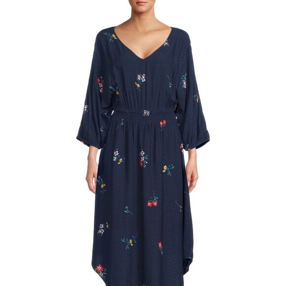 Time and Tru Women’s Woven Smocked Dress - Blue Cove Floral - XL - Picture 1 of 6